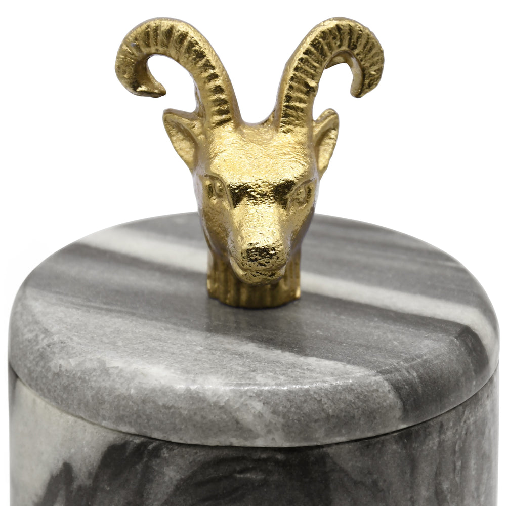 BLACK MARBLE CONTAINER WITH BRASS RAM HANDLE