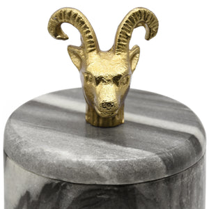 BLACK MARBLE CONTAINER WITH BRASS RAM HANDLE