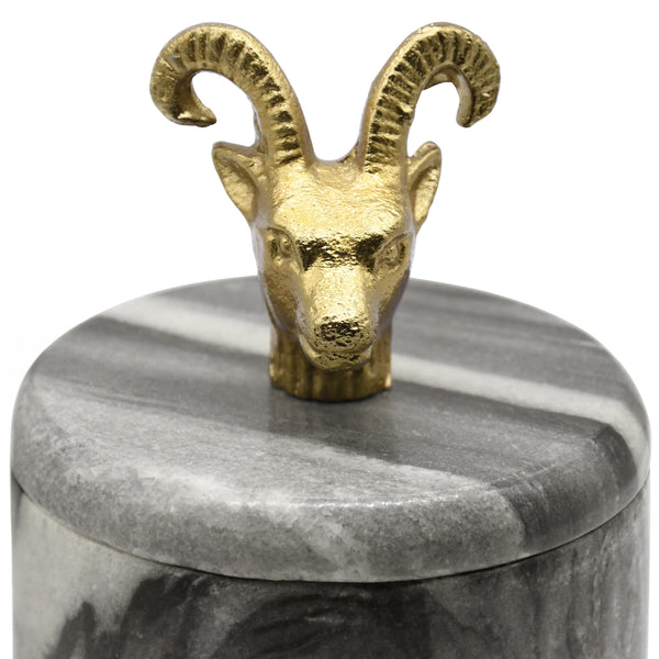 BLACK MARBLE CONTAINER WITH BRASS RAM HANDLE