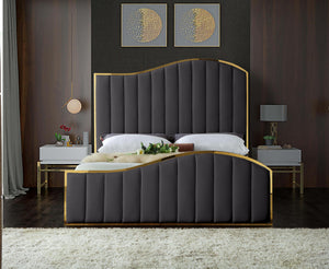 Ethel King Bed In Grey Velvet