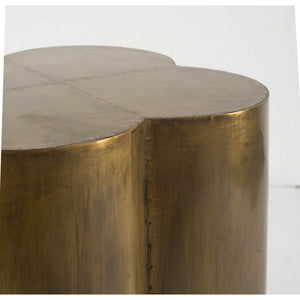 Quatrefoil 18L x 18W Gold Flower W/ Wooden Top Brass Cladding Accent Table