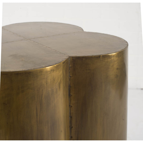 Quatrefoil 18L x 18W Gold Flower W/ Wooden Top Brass Cladding Accent Table