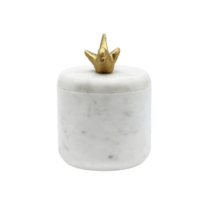 WHITE MARBLE CONTAINER WITH BRASS ORIGAMI BIRD