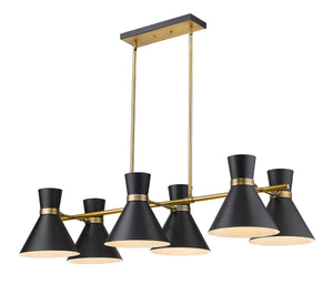 Soriano 6 Light Island/Billiard in Matte Black + Heritage Brass Finish