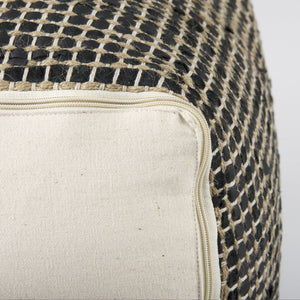 Aalia 16.0L x 16.0W x 16.0H Charcoal Leather and Jute Pouf