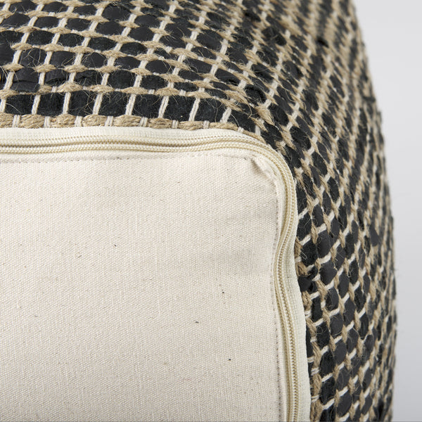 Aalia 16.0L x 16.0W x 16.0H Charcoal Leather and Jute Pouf