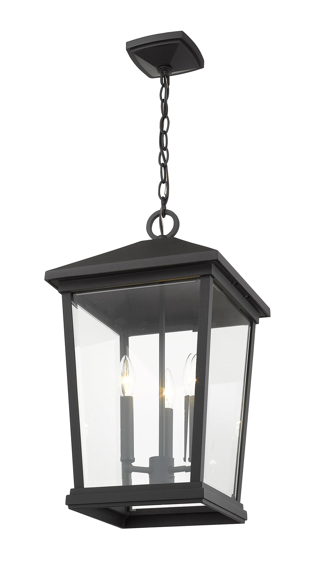 Beacon 3 Light Outdoor Chain Mount Ceiling Fixture in Black Finish
