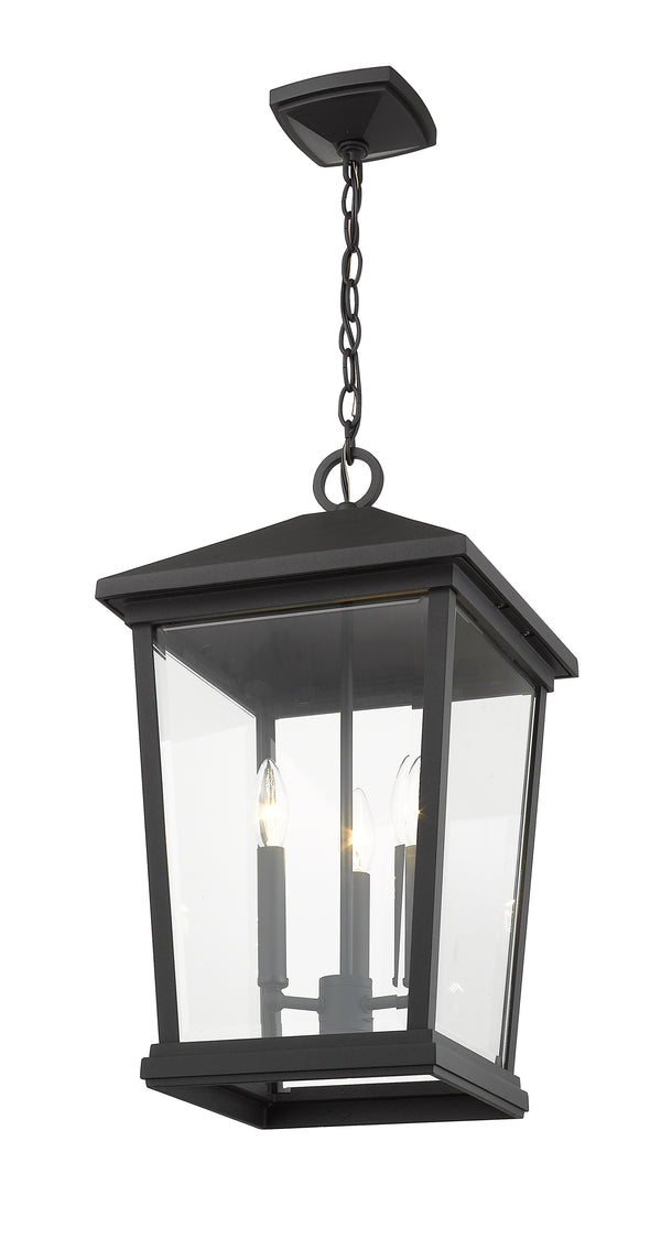 Beacon 3 Light Outdoor Chain Mount Ceiling Fixture in Black Finish