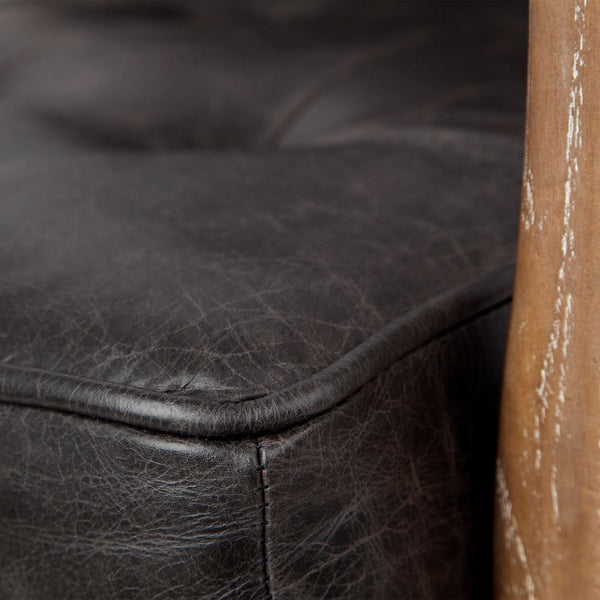 Phineas Black Leather W/ Brown Wooden Frame Accent Chair