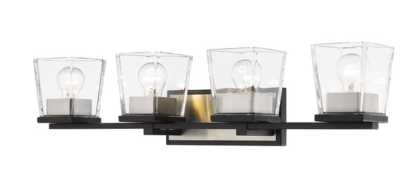 Bleeker Street 4 Light Vanity in Matte Black + Brushed Nickel Finish