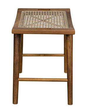 Murphy Teak and Caning Stool with Clear Coat Flat Finish