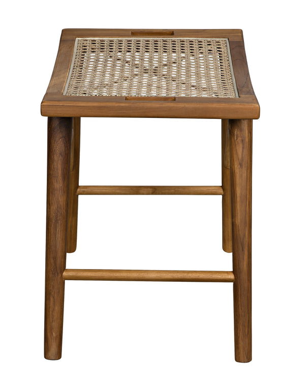 Murphy Teak and Caning Stool with Clear Coat Flat Finish
