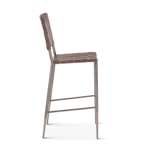 Copenhagen 17" Buffalo Leather and Iron Bar Chair, Brown
