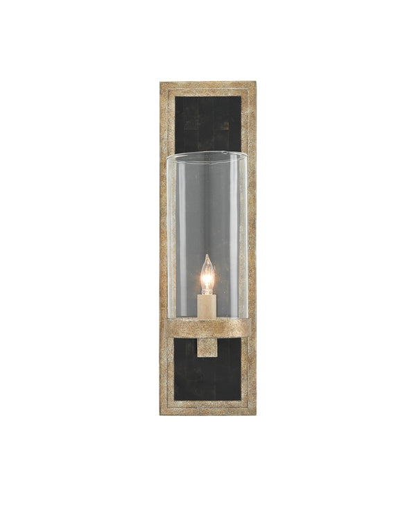 Charade Silver Wall Sconce In Antique Silver Leaf & Black Penshell Crackle