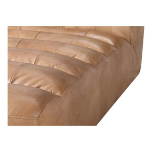 Ramsay Leather Chaise in Tan with Ribbed Detail