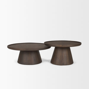 Takoda Dark Brown Wood Tapered Drum Nesting Coffee Tables