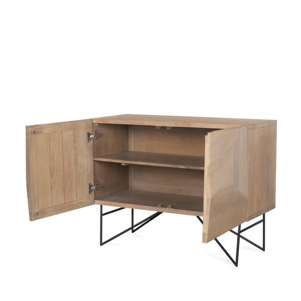 Darwin Light Brown Wooden 2 Door w/ 2 Shelves Accent Cabinet