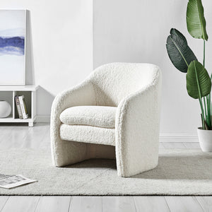 Zella Faux Shearling Fabric Accent Arm Chair In Shearling Beige