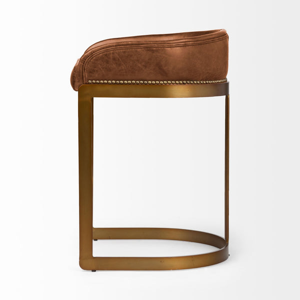 Hollyfield 20.5L x 19.75W x 29H Total Height Brown Leather Seat Gold Metal Base Stool