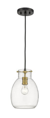 Bella 1 Light Mini Pendant in Matte Black + Olde Brass Finish