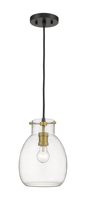 Bella 1 Light Mini Pendant in Matte Black + Olde Brass Finish