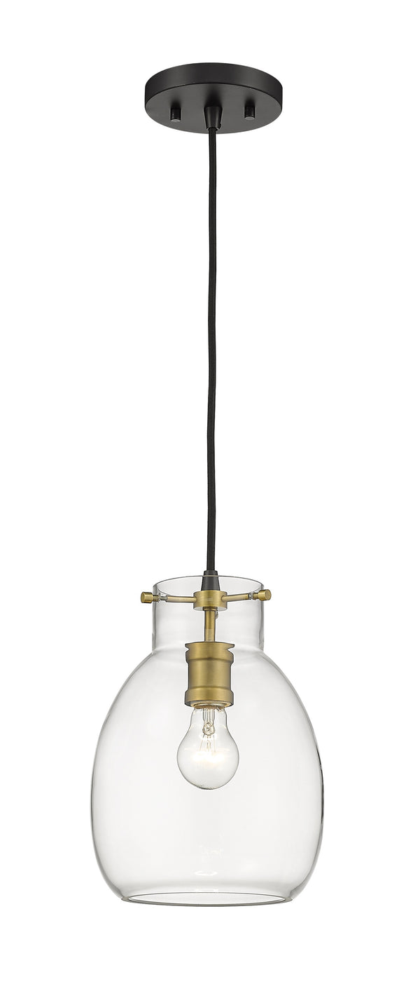 Bella 1 Light Mini Pendant in Matte Black + Olde Brass Finish