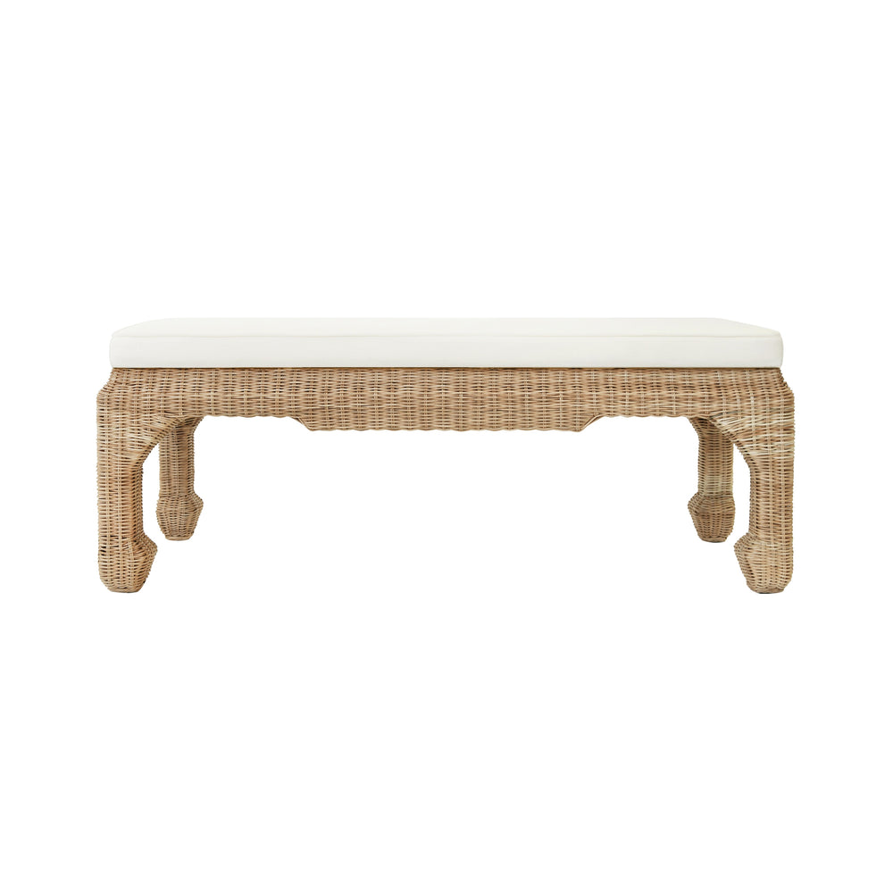 MING STYLE BENCH IN WOVEN RATTAN WITH IVORY LINEN CUSHION