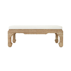 MING STYLE BENCH IN WOVEN RATTAN WITH IVORY LINEN CUSHION