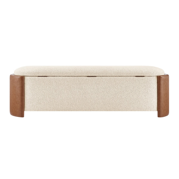 Alyssa Boucle/Faux Leather Storage Bench, Palladian Beige/Vintage Cider