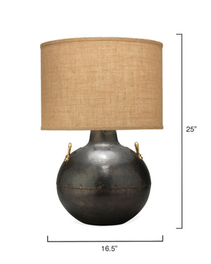Two Handled Kettle Steel Table Lamp with Burlap Shade