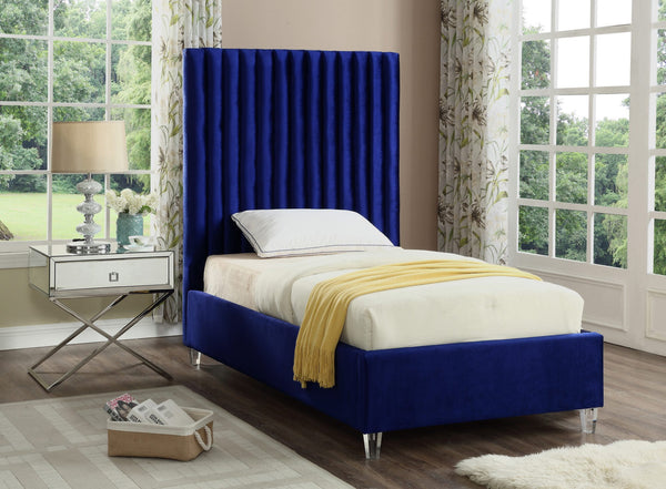 Fredrick Twin Bed In Navy Velvet