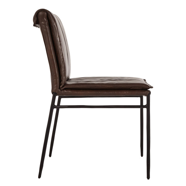 Mayer Leather Dining Chair Set of 2 with Hammered Iron Legs