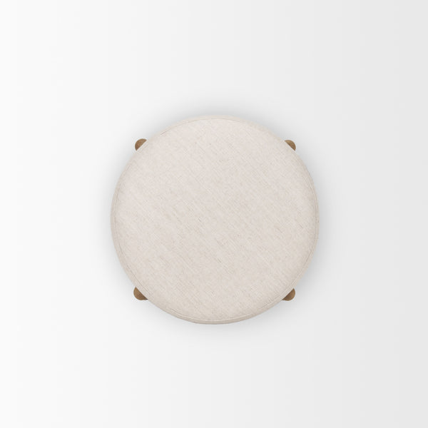 Gwynn Beige Fabric w/ Light Brown Wood Pouf