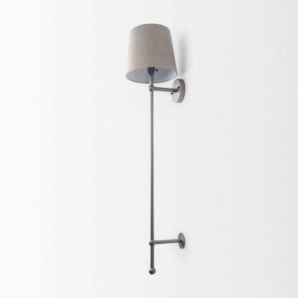 Chester 10 x 47 Gray Metal and Beige Fabric Shade Wall Sconce
