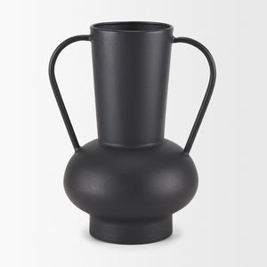 Tasya Large Matte Black w/ Handles Metal Vase