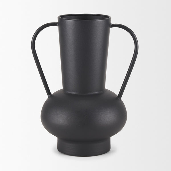 Tasya Large Matte Black w/ Handles Metal Vase