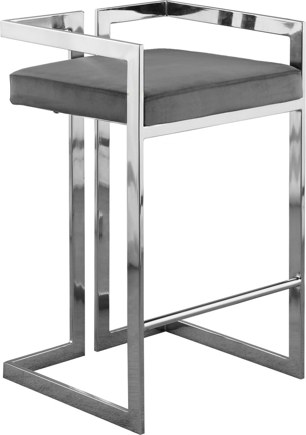 Winifred Stool In Grey Velvet and Chrome