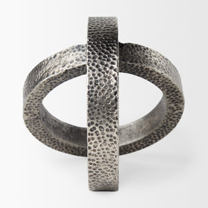Rafiki Two Blackened Silver Hammered Finish Metal Conjoined Circles