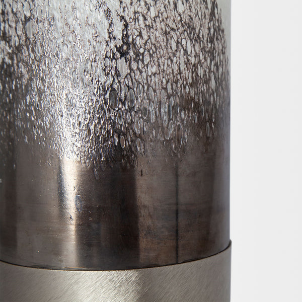 Baltic I Tall White Brushed Silver Metal Bottom Glass Vase