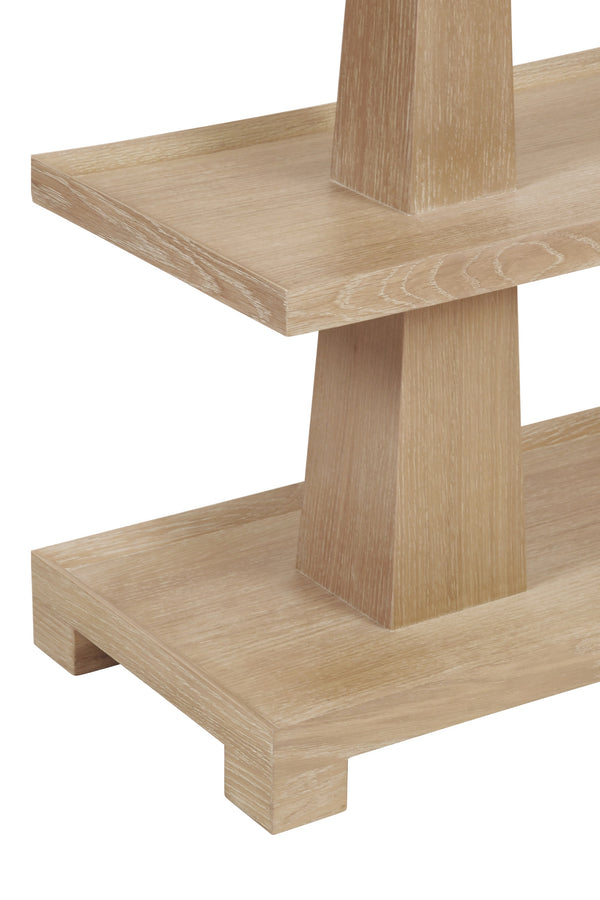 THREE TIER TWO COLUMN CONSOLE IN CERUSED OAK