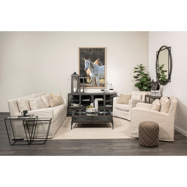 Denly II 92.5 X 38.25 X 34.5  Beige Slipcover Three Seater Sofa