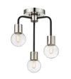 Neutra 3 Light Semi Flush Mount in Matte Black + Polished Nickel Finish