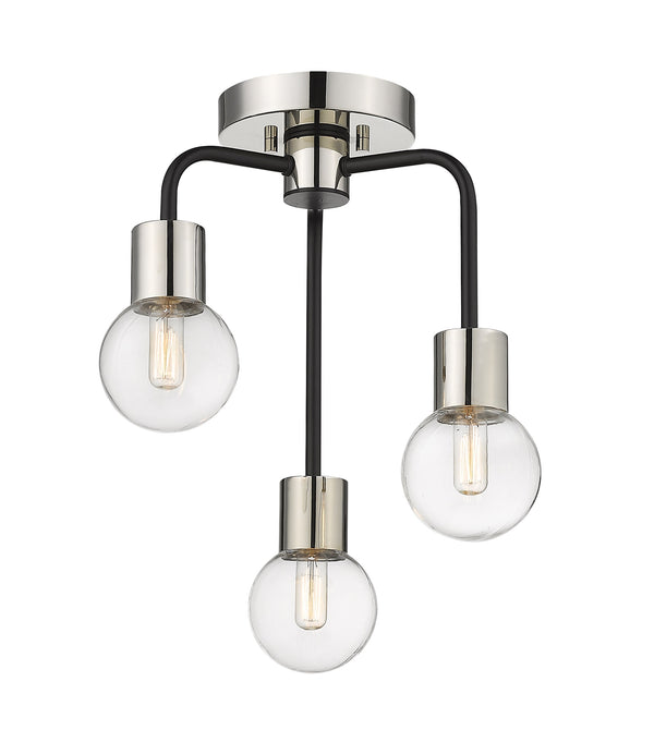 Neutra 3 Light Semi Flush Mount in Matte Black + Polished Nickel Finish