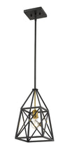 Trestle 1 Light Mini Pendant in Matte Black + Olde Brass Finish