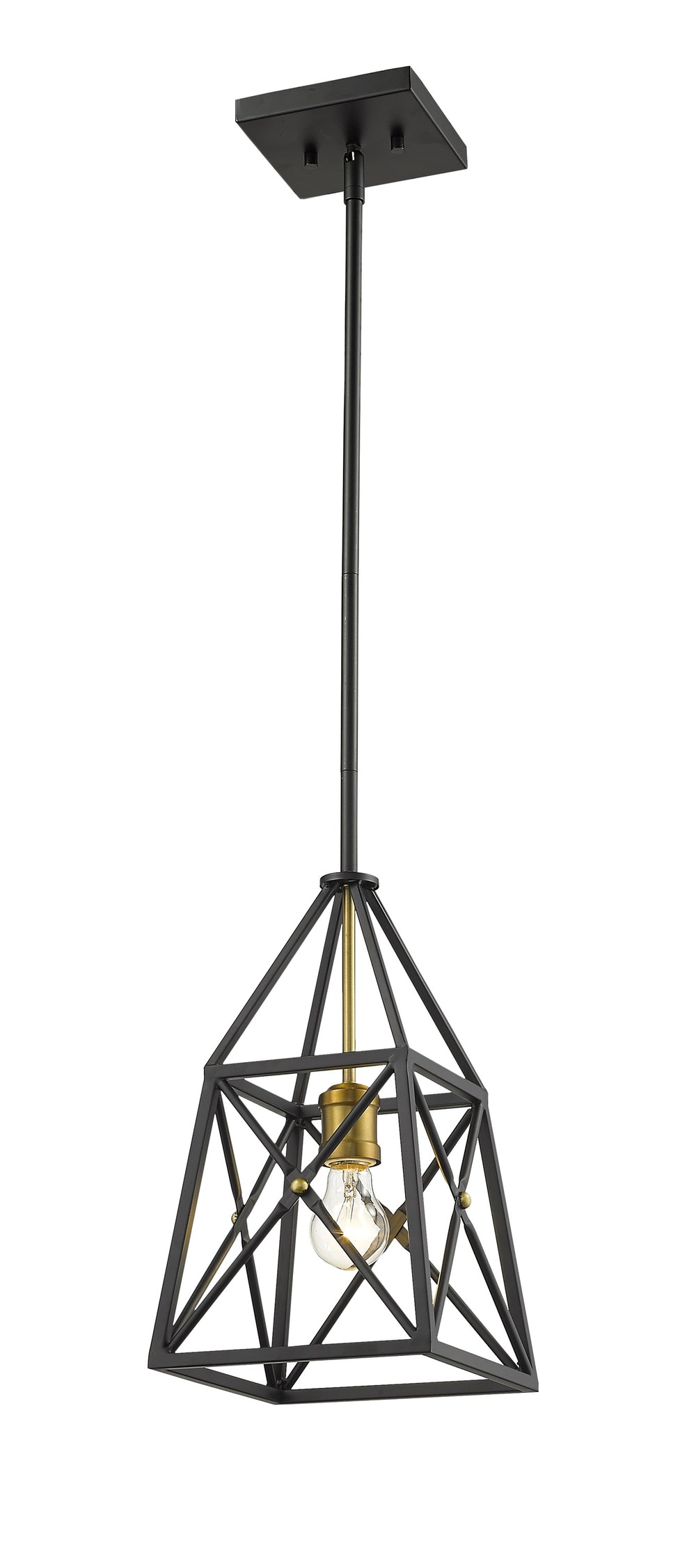 Trestle 1 Light Mini Pendant in Matte Black + Olde Brass Finish