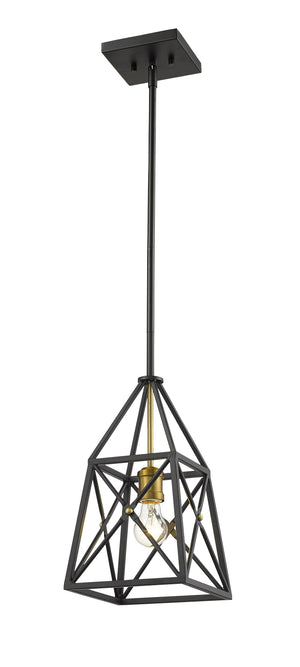 Trestle 1 Light Mini Pendant in Matte Black + Olde Brass Finish