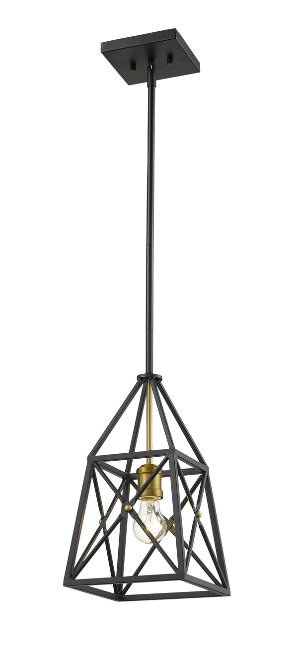 Trestle 1 Light Mini Pendant in Matte Black + Olde Brass Finish