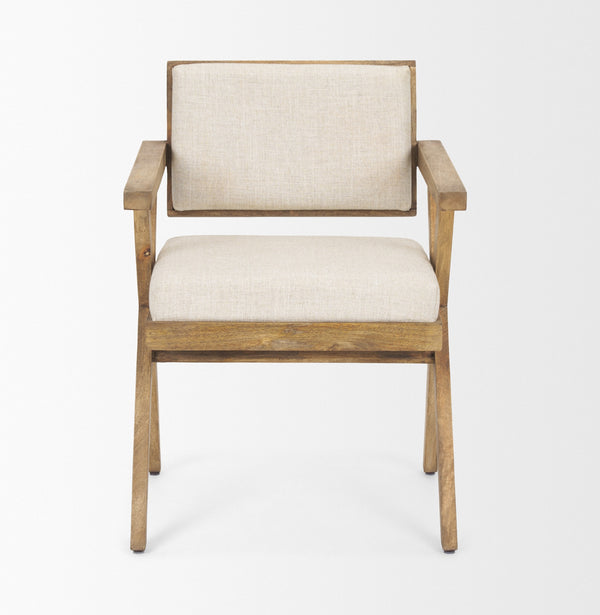 Topanga I Cream Fabric Wrap Medium Brown Wooden Frame Dining Chair