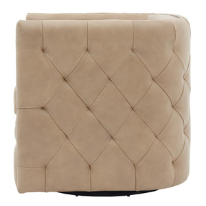 Leslie Top Grain Leather Swivel Tufted Arm Chair In Garrett Beige