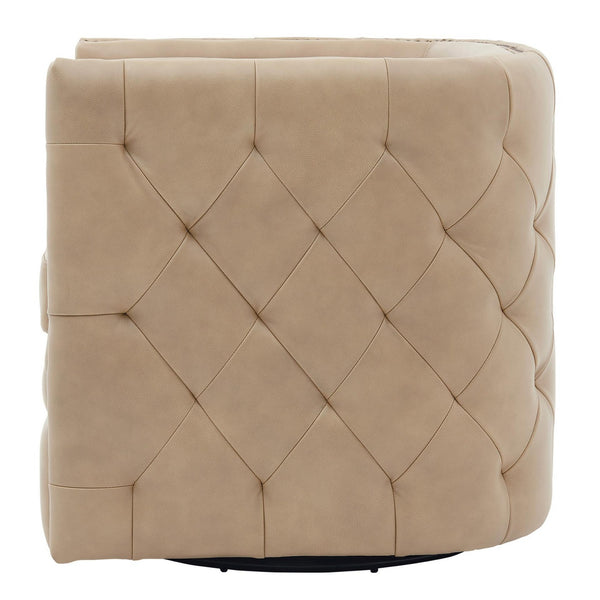 Leslie Top Grain Leather Swivel Tufted Arm Chair In Garrett Beige